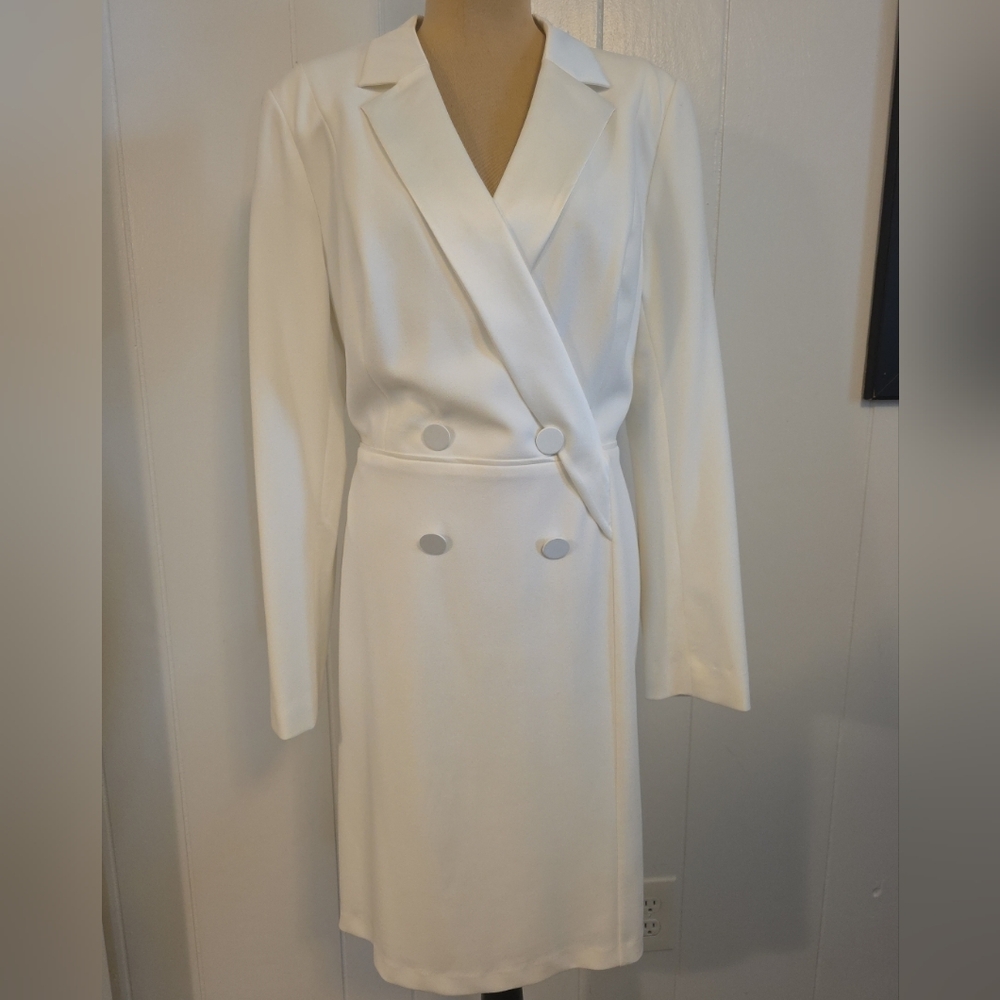 Adrianna Papell Crepe Tuxedo Sheath Dress Ivory Size 14